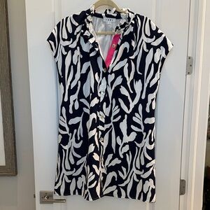 THML Navy and White Patterned Dress with Pink Accent